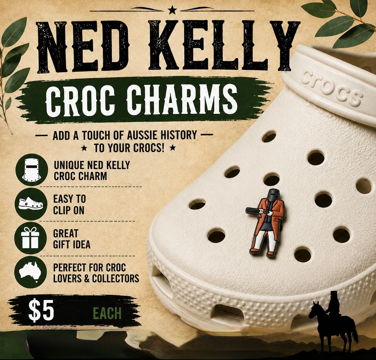 Ned Kelly Croc Charm